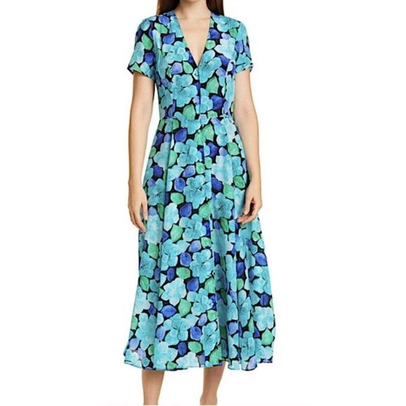 DYVNA Blue Tonal Leaves Button Front Midi Dress NWT Size Large - Picture 1 of 8